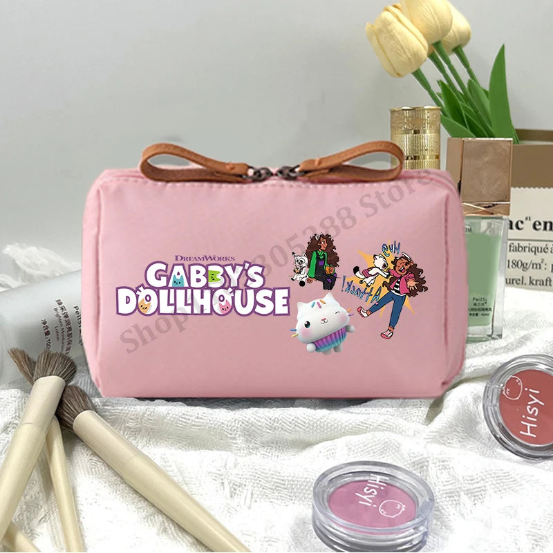 Gabby Dollhouse Makeup Pouch for Women Anime Cartoon Pink Cosmetic Bag Girls Fashion Cosmetics Storage Bag Portable Handbags