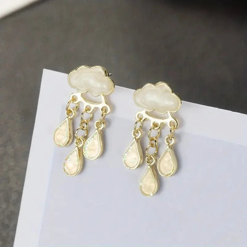 New Korean Cute Cloud Blue Rain Lightning Drop Dangle Earrings for Women Sweet White Charming Fun Jewelry Cloud Simple Jewelry