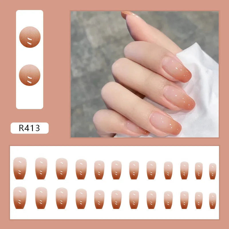 24PCS/Box 2022New Artificial Nails With Glue Milky White Pink Gradients Long Ballet Full Cover Acrylic Nail Stick Fake Nail Tips