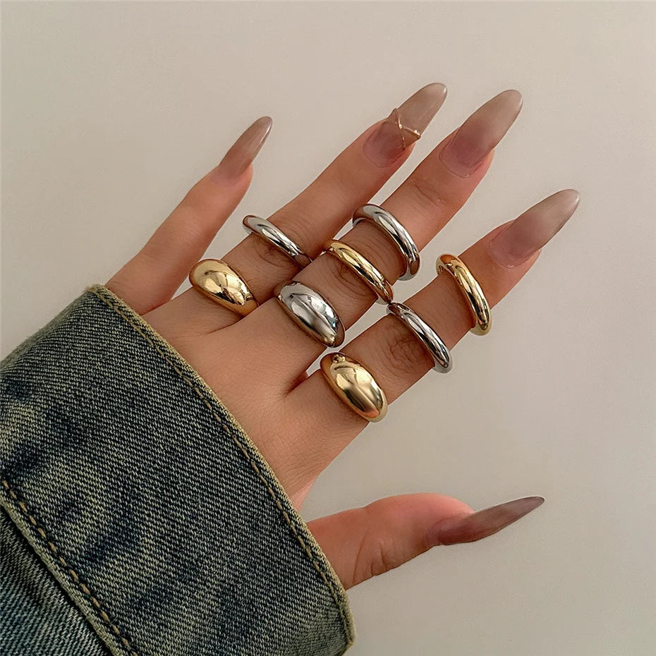 8Pcs/Set Creative Smooth Water Drop Rings for Women Vintage Geometric Adjustable Open Finger Nail Ring Couple Wed Accessories
