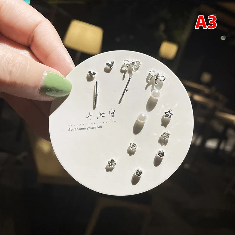 7pair Korean Fashion Small Geometric Female Earrings Set Multiple Pairs of Butterfly Cute Stud Earrings Jewelry