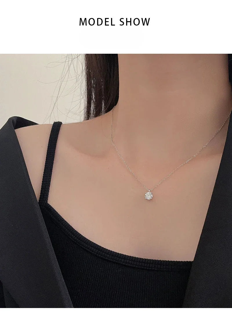 Sterling Silver S925 Clamoissanite Necklace High-end Fashion Design Simple Classic Pendant Necklace