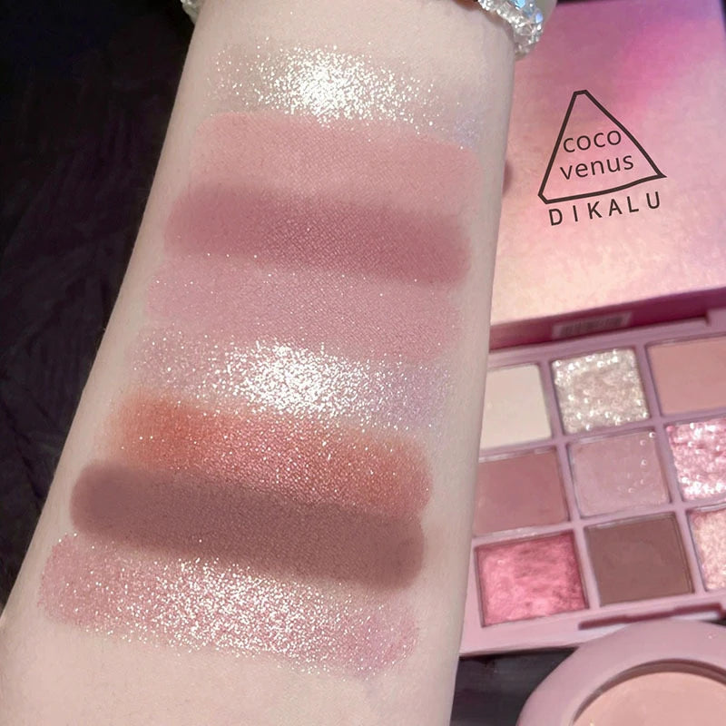 9 Color Eyeshadow Palette Rose Pink Earth Color Pearly Matte Milk Tea Glitter Eye Shadow Makeup Lasting Korean Cosmetic Set