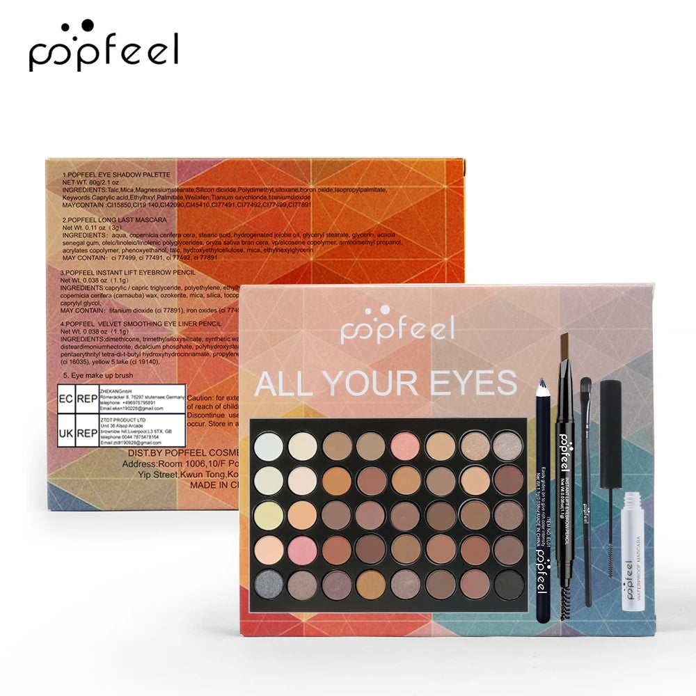 POPFEEL Eye Makeup Set – Eyeshadow, Eyeliner, Mascara & Eyebrow Pencil