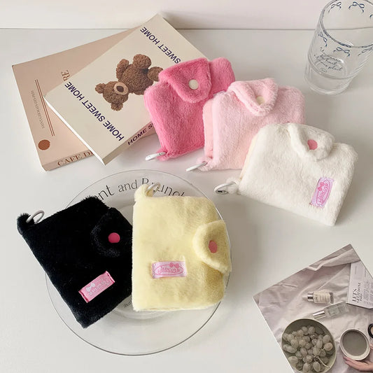 New Girl Style Kawaii Coin Pouch Ins Cute Plush Candy Color Card Holder Mini Air Pods Organizer Keychain Decoration