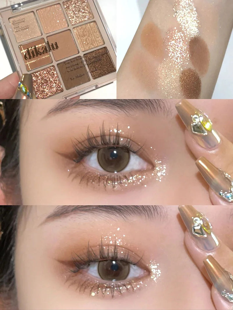 9-Color Eye Shadow Palette Glitter Pearly Eyeshadow Palette Nude Long Lasting Korean Charming Eyes Make Up Palette Cosmetics