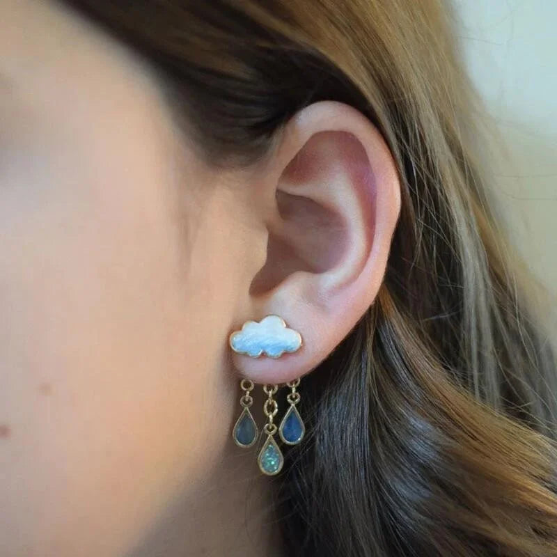 New Korean Cute Cloud Blue Rain Lightning Drop Dangle Earrings for Women Sweet White Charming Fun Jewelry Cloud Simple Jewelry