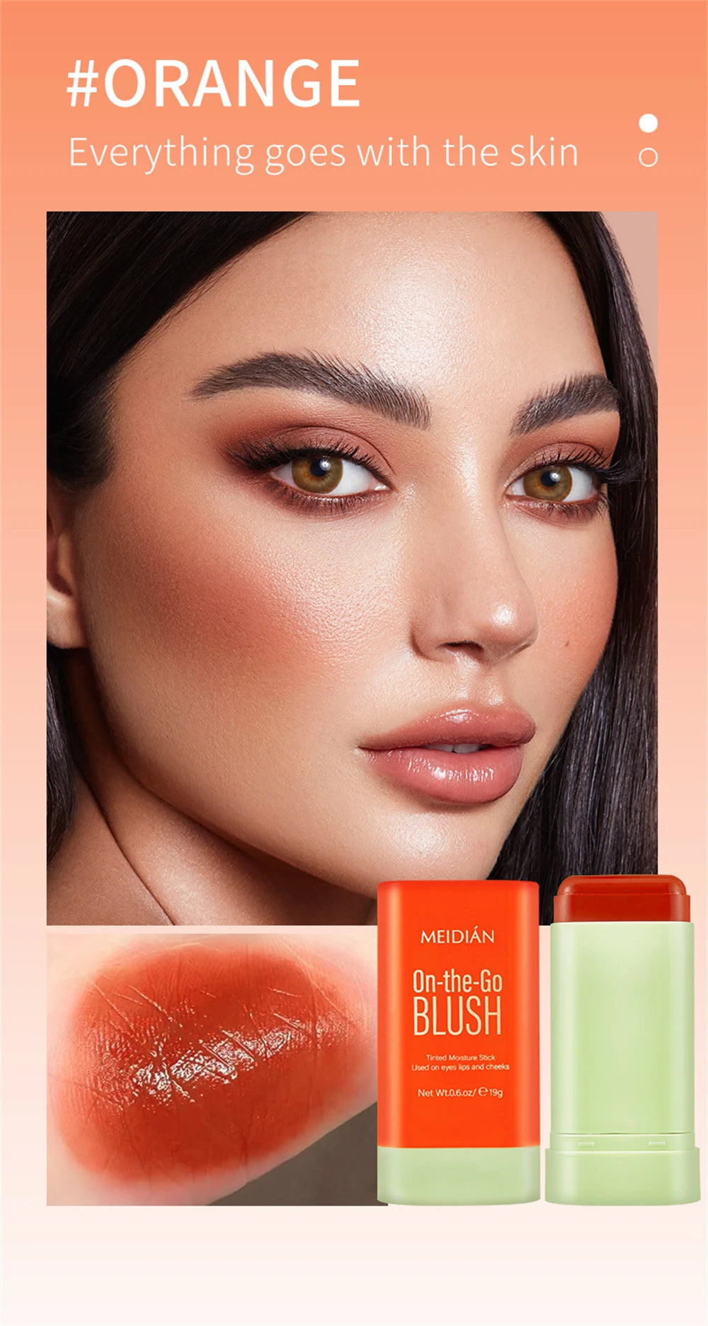 1pc Face Blush Cream Stick Korean Makeup Cosmetic Waterproof Long Lasting Lipstick Red Matte Blush Stick  Makeup Cream Blush