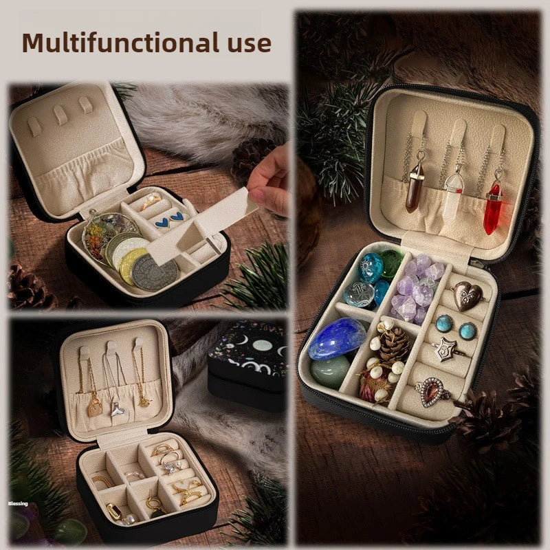PU Skin Ring Jewelry Box Earrings Necklace Storage Box Large Capacity Zippered Jewellery Boxes Square Partition Organizer Boxes