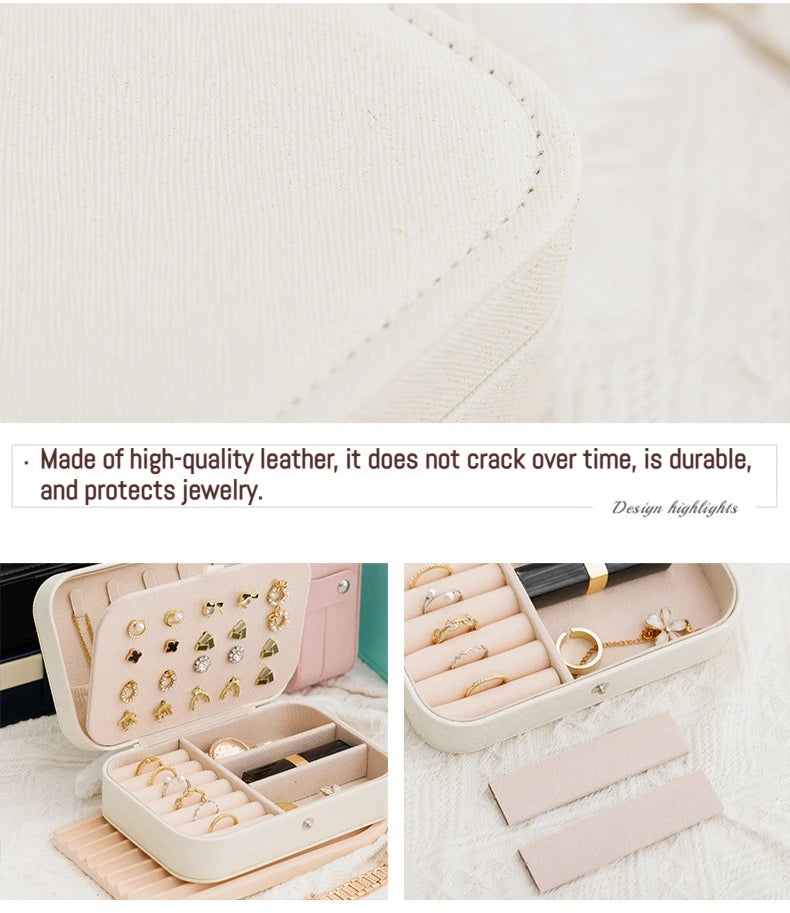 Portable Storage Jewellery Box Simple Design Travel Display Jewellery Bracelet Jewellery Earring Leather Button Jewellery Box