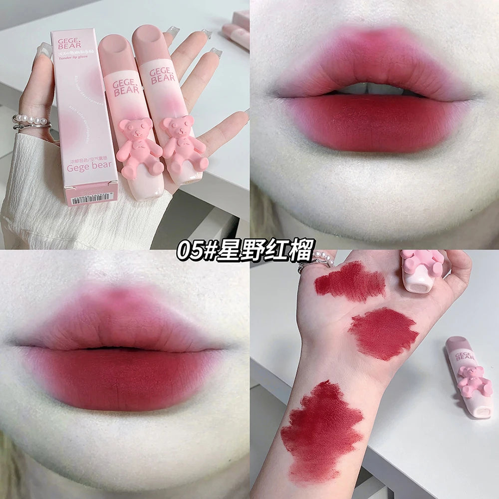 Little Bear Crystal Frozen Strawberry Glossy Lip Glaze Mirror Whitening Nude Doodle Lip Korean Makeup Y2K Cosmetics Lipsticks