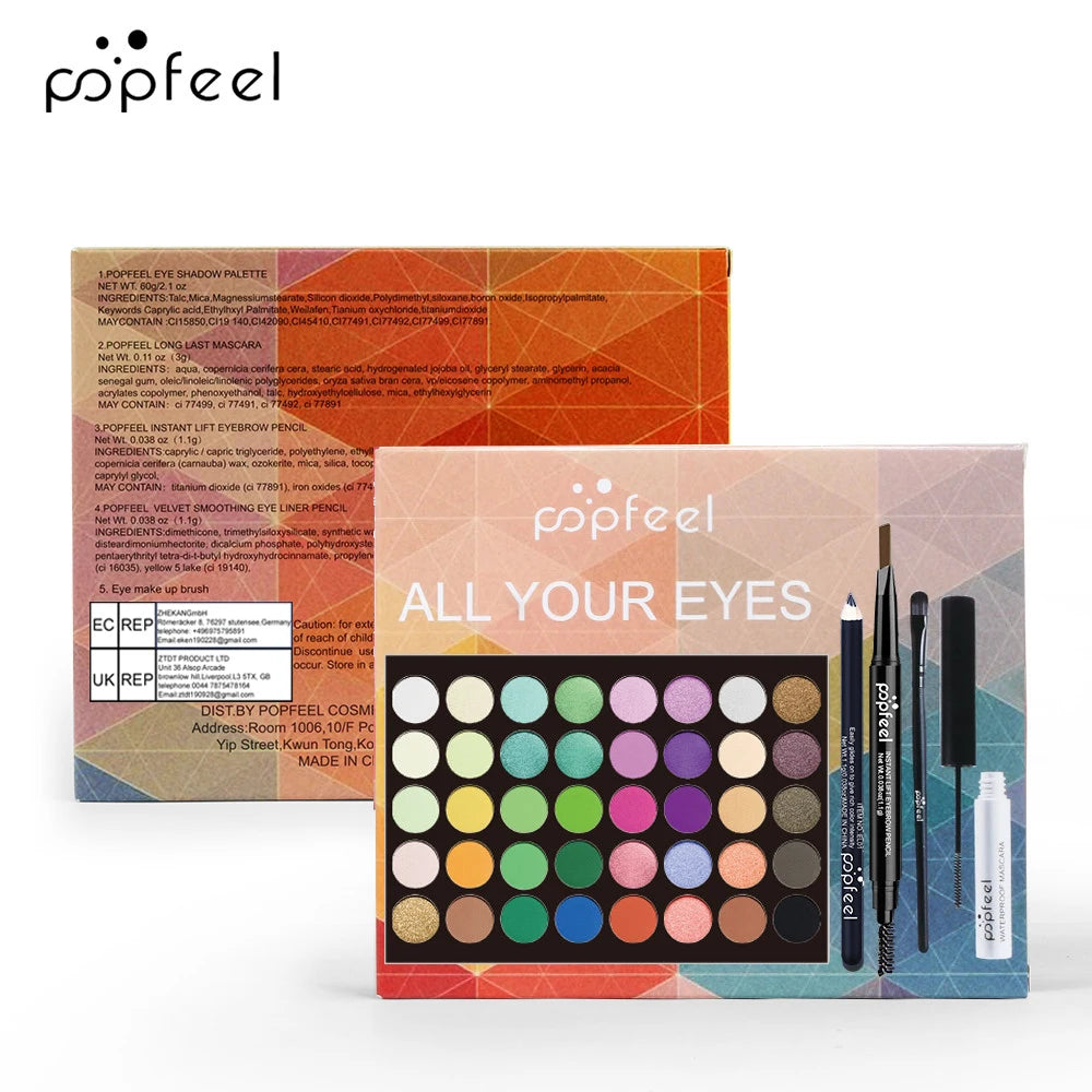 POPFEEL Eye Makeup Set – Eyeshadow, Eyeliner, Mascara & Eyebrow Pencil