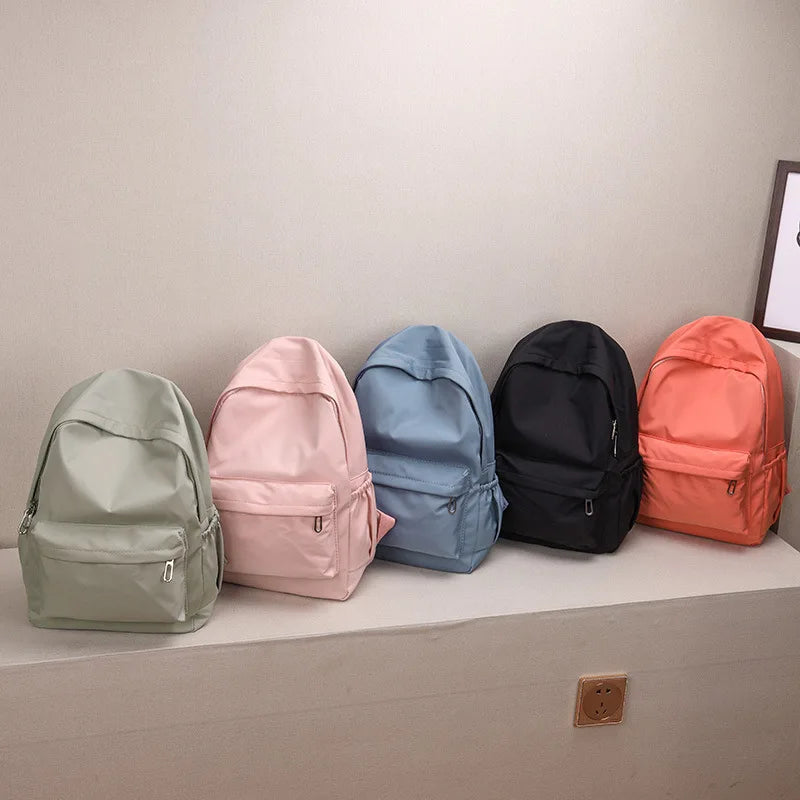 Women Schoolbag Waterproof Large Capacity School Backpack Smooth Zipper Solid Color Teens Girl Casual Daypack Bag Student Supply