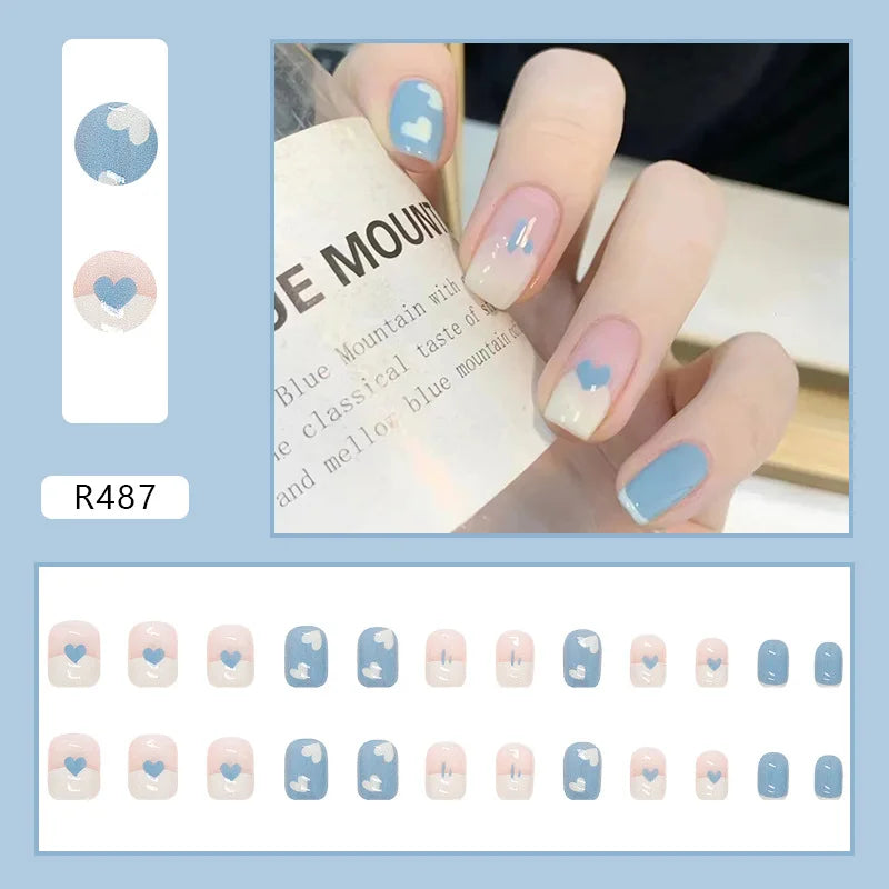 24PCS/Box 2022New Artificial Nails With Glue Milky White Pink Gradients Long Ballet Full Cover Acrylic Nail Stick Fake Nail Tips