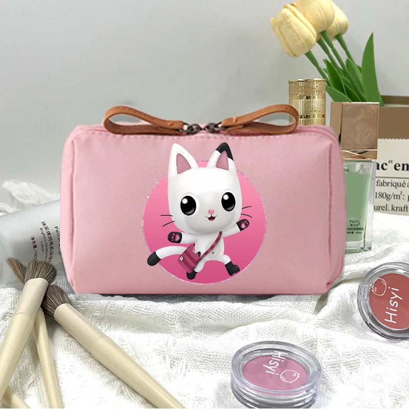 Gabby Dollhouse Makeup Pouch for Women Anime Cartoon Pink Cosmetic Bag Girls Fashion Cosmetics Storage Bag Portable Handbags