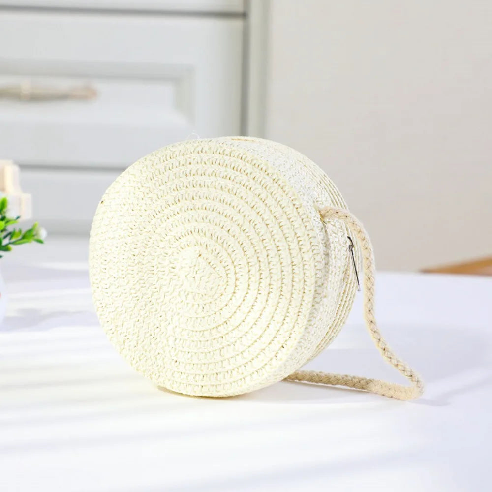 Children Straw Beach Bag Cute Heart Pattern Shoulder Bag Straw Crossbody Bag Handbag Baby Coin Purse Casual Messenger Bag
