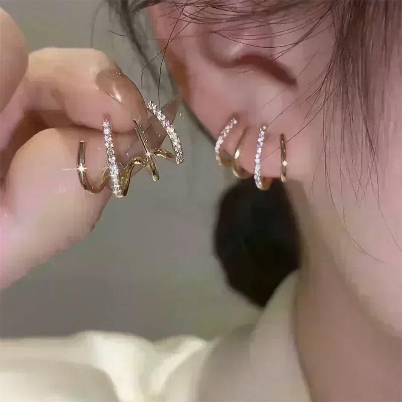 Geometric Rhombus Double Layer Combination Design Earrings For Women Simple Fashion Daily Accessory Party Jewelry Birthday Gifts