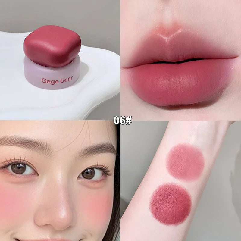 Matte Velvet Mist Cheek Lip Mud Natural Nude Multi-purpose Blush Orange Brown Solid Lip Gloss Tint Lasting Shading Korean Makeup