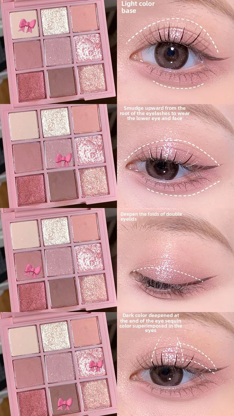 9 Color Eyeshadow Palette Rose Pink Earth Color Pearly Matte Milk Tea Glitter Eye Shadow Makeup Lasting Korean Cosmetic Set