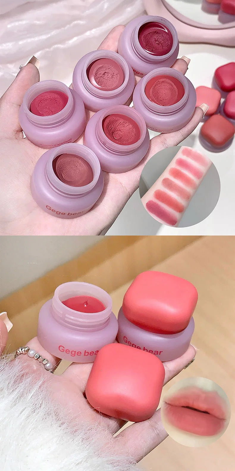 Matte Velvet Mist Cheek Lip Mud Natural Nude Multi-purpose Blush Orange Brown Solid Lip Gloss Tint Lasting Shading Korean Makeup