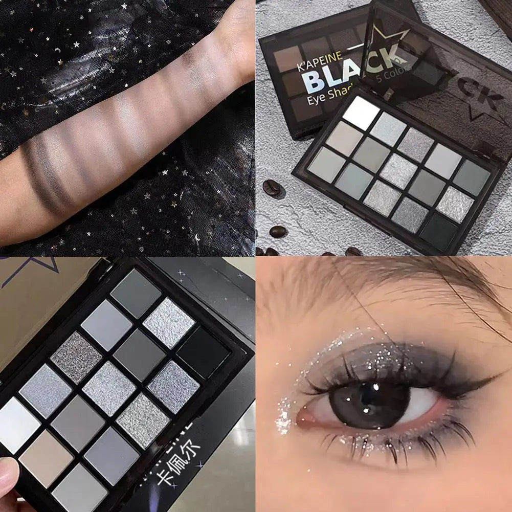 15 Colors Smokey Black Eyeshadow Palette Dark Grey Shimmer Matte Eye Shadow Pallet Smokey Eyeshadow for Eyes Makeup