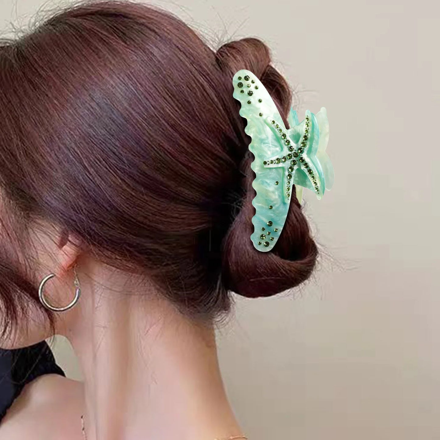 Hawaiian Style Hair Clips Summer Ocean Dopamine Crab Claw Shiny Siamond Starfish Ponytail Clips Sweet Korean Hair Accessories