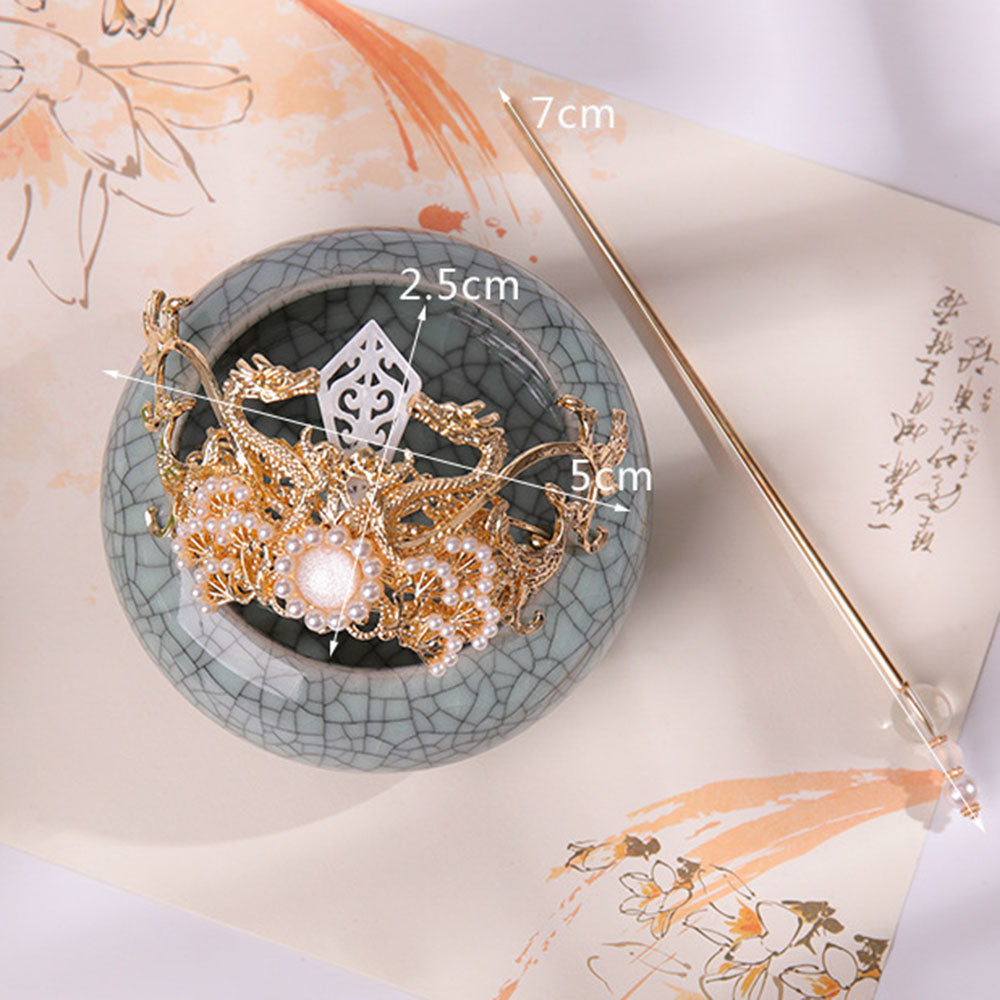 Chinese Hairpins Clips Retro Ponytail Bun Hair Holder Gold Silver Color Metal Pearls Crown Tiara for Women Men Long Hair Jewelry