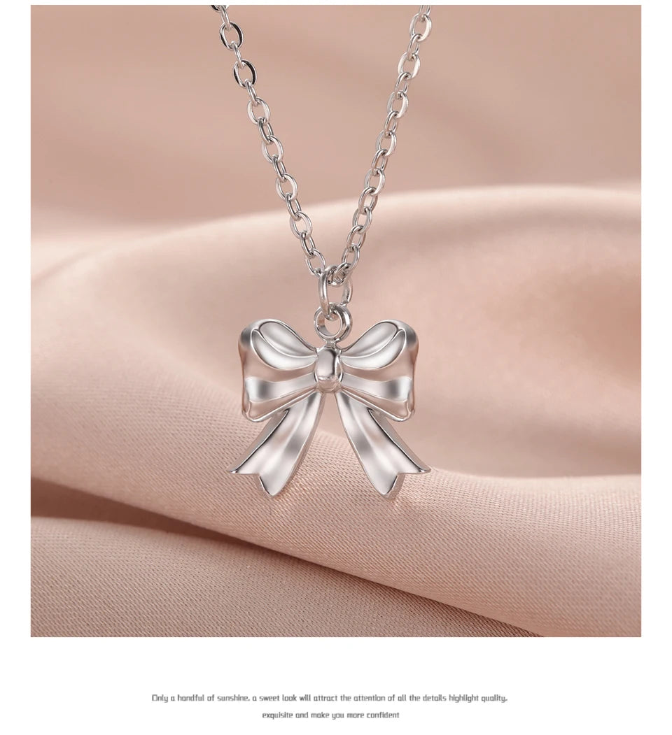 Romantic Bowknot Necklace – Korean Kpop Stainless Steel Choker for Women
