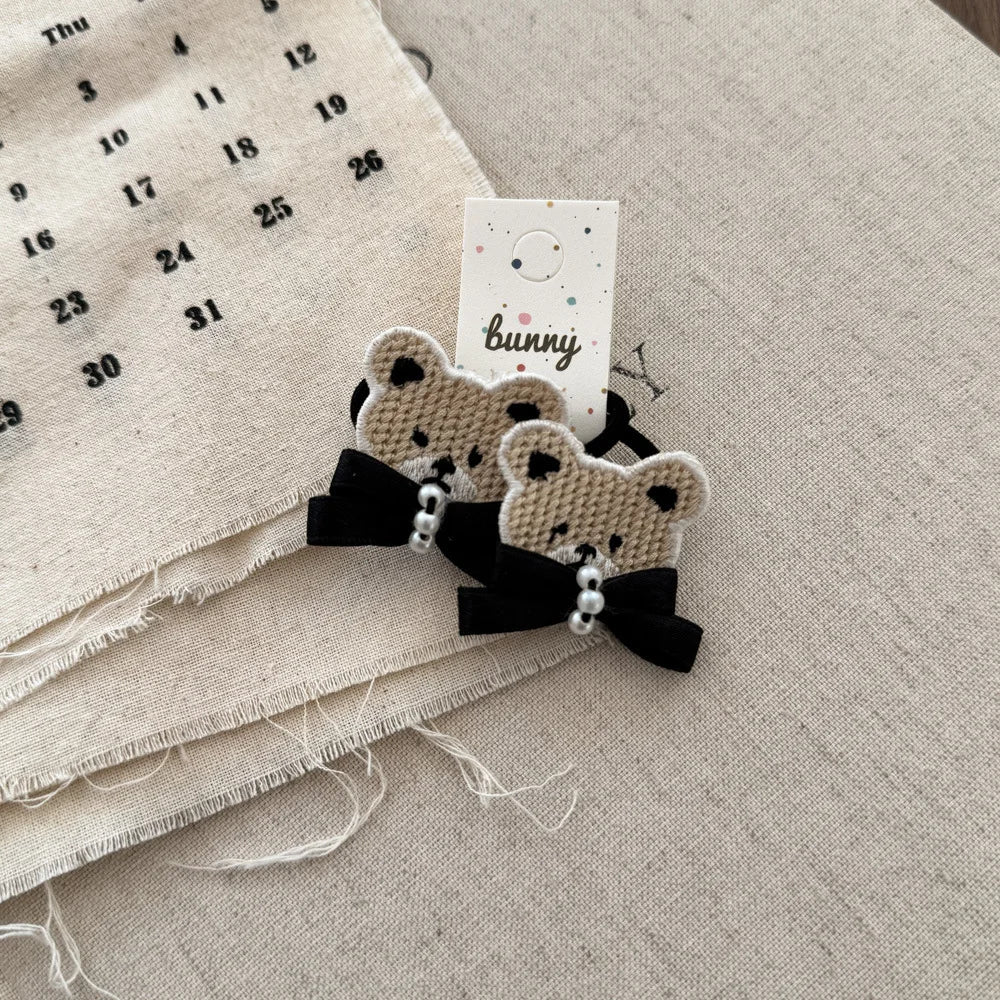 Cartoon Bear Cute Hairpins Baby Girl Black White Lace Barrettes Hair Clips Kawaii Bow Pearl Hair Clips for Kids Hair Accessories