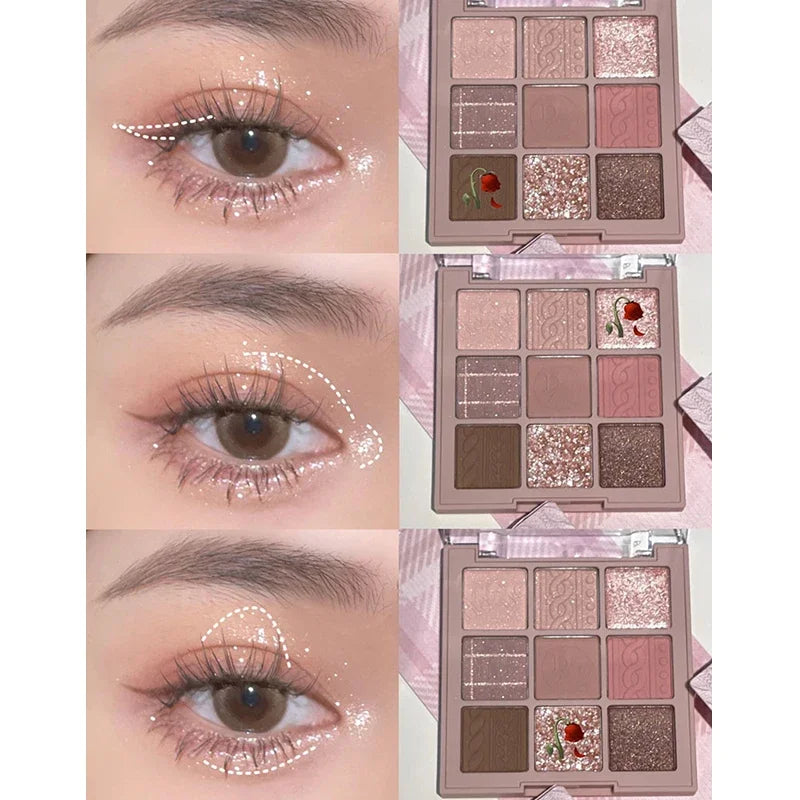 9-Color Eye Shadow Palette Glitter Pearly Eyeshadow Palette Nude Long Lasting Korean Charming Eyes Make Up Palette Cosmetics