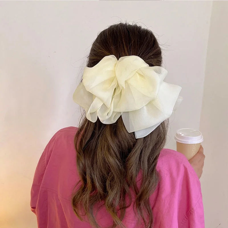 New Bow Hairpin for Women Cute Satin Fabric Hair Clip Korean Chiffon Ponytail Oversized Multilayer Hairpin Hair Accessories