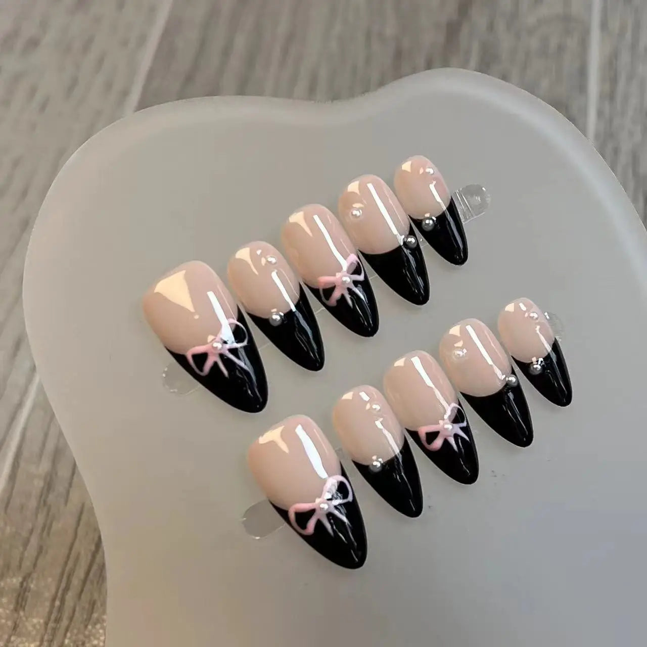 Handmade Pink French False Press On Nails Full Cover Ballerina Almond Manicuree Decoration Wearable Artificial Nails