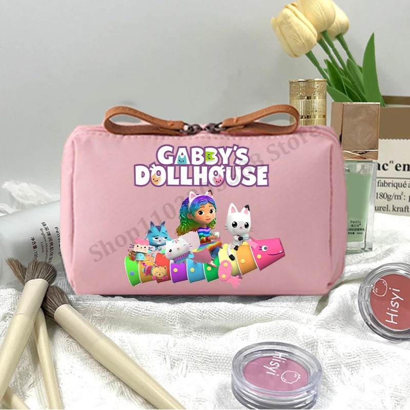 Gabby Dollhouse Makeup Pouch for Women Anime Cartoon Pink Cosmetic Bag Girls Fashion Cosmetics Storage Bag Portable Handbags