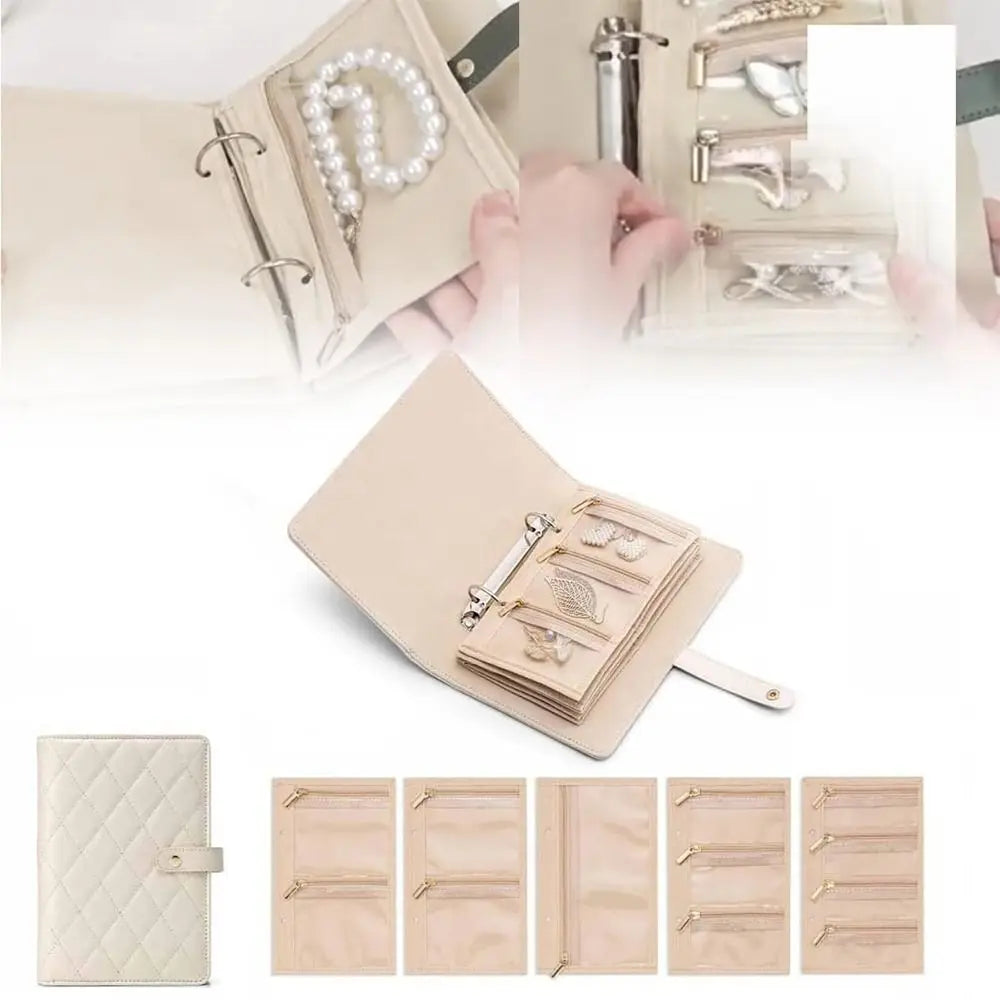 Portable PU Leather Jewelry Storage Book Jewellery Binder, Jewelry Organizer Roll, Small Anti Oxidation Jewelry Storage Bag