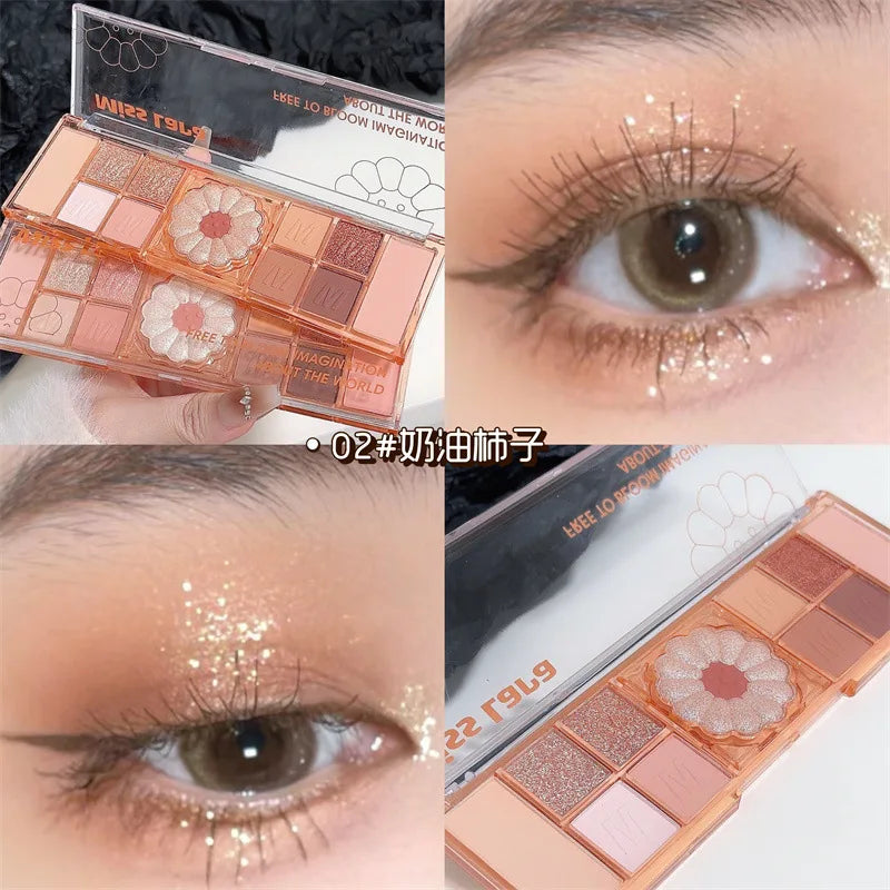 Gliter Love Heart Pink Eyeshadow Palette Natural Cool Tone Low Saturation Eye Shadow Pallet Brown Korean Makeup Cosmetic