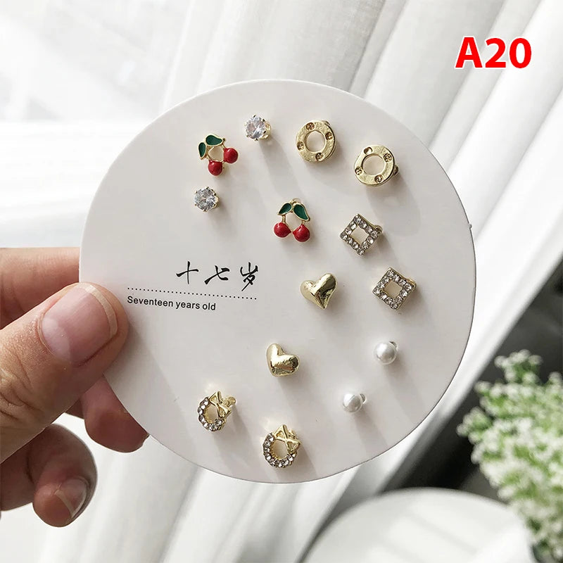 7pair Korean Fashion Small Geometric Female Earrings Set Multiple Pairs of Butterfly Cute Stud Earrings Jewelry