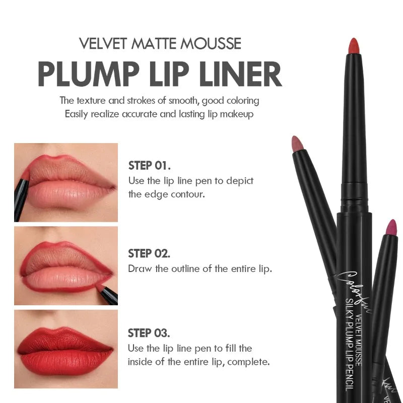 Matte Red Lipliner & Lipstick Pencil – Waterproof, Moisturizing, 12 Shades