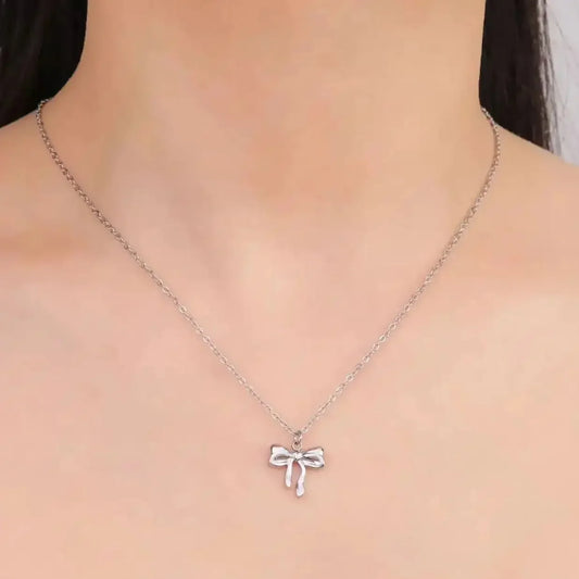 Romantic Bowknot Necklace – Korean Kpop Stainless Steel Choker for Women