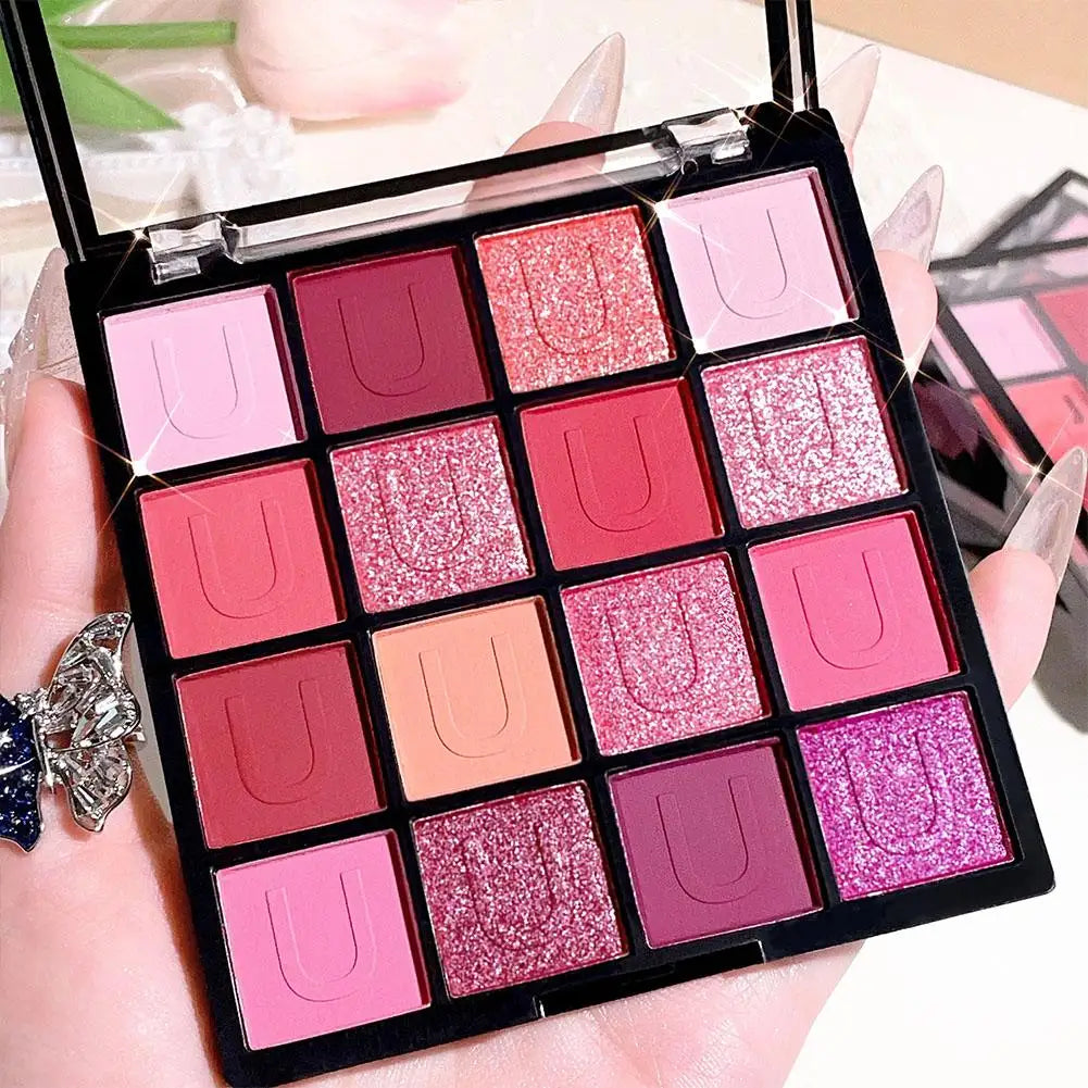 16 Color Rose Palette With Makeup Mirror Pearlescent Matte Glitter Shimmer Pigment Nude Longlasting Eye Shadow