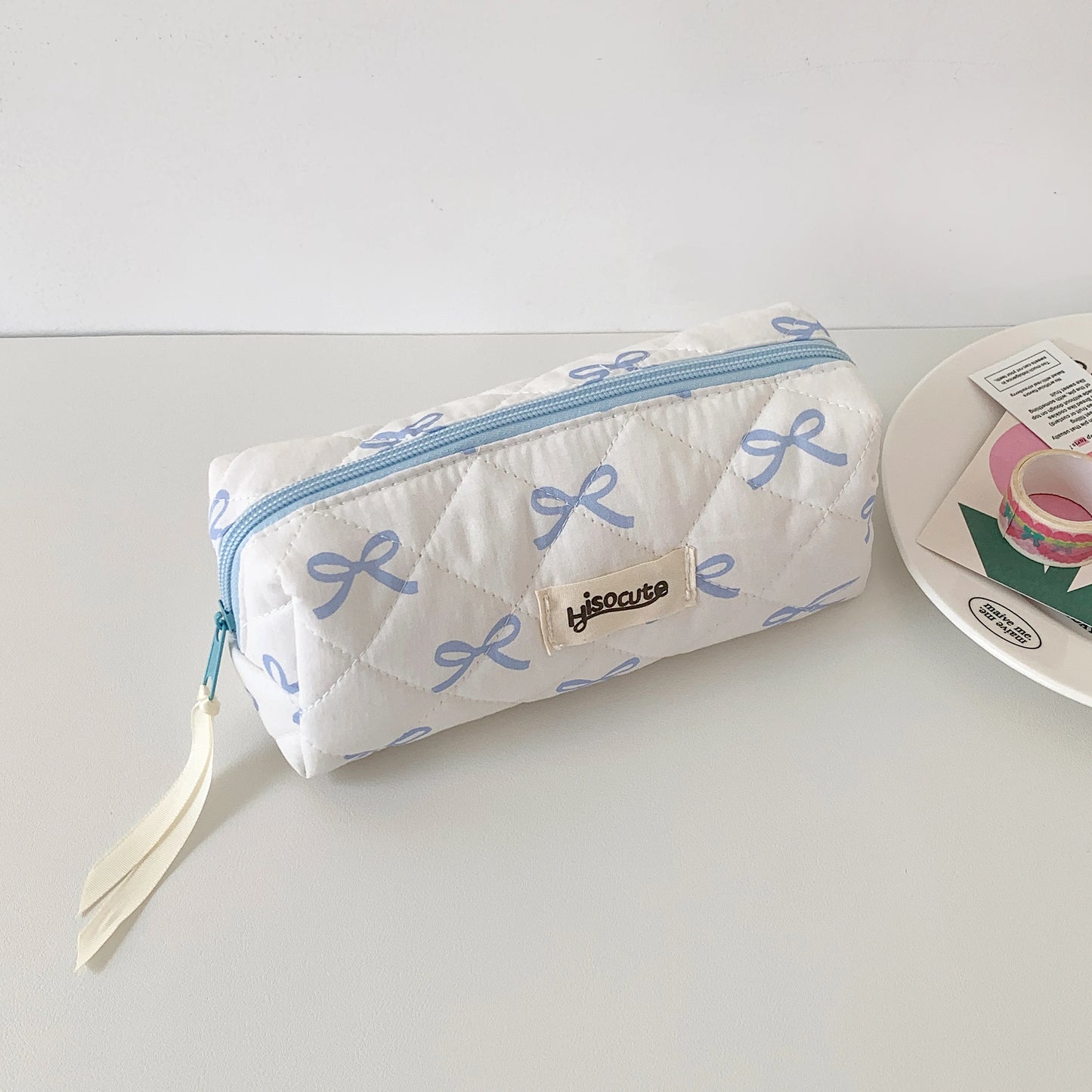 Sweet Girl Pencil Pouch Bow Ribbon Decoration Fabric Pencil Pouch School Stationery Organizer Kawaii Pencil Bag