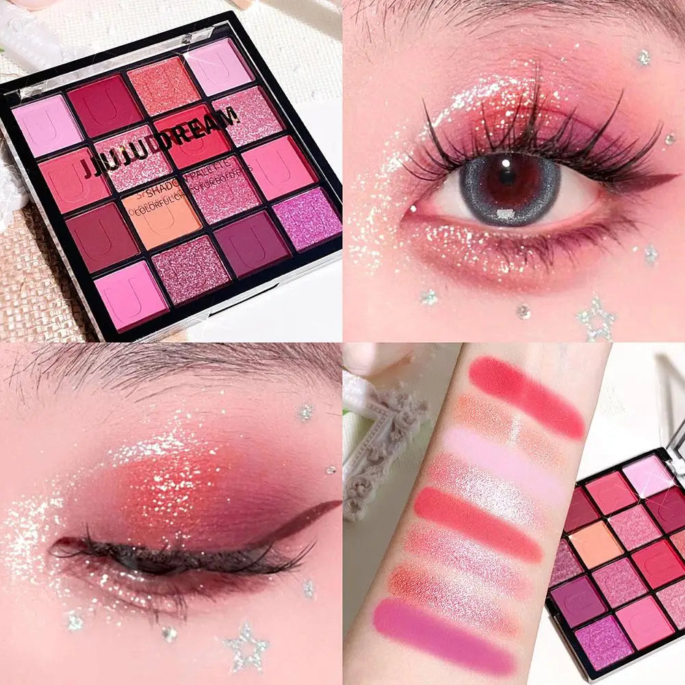 16 Color Rose Palette With Makeup Mirror Pearlescent Matte Glitter Shimmer Pigment Nude Longlasting Eye Shadow
