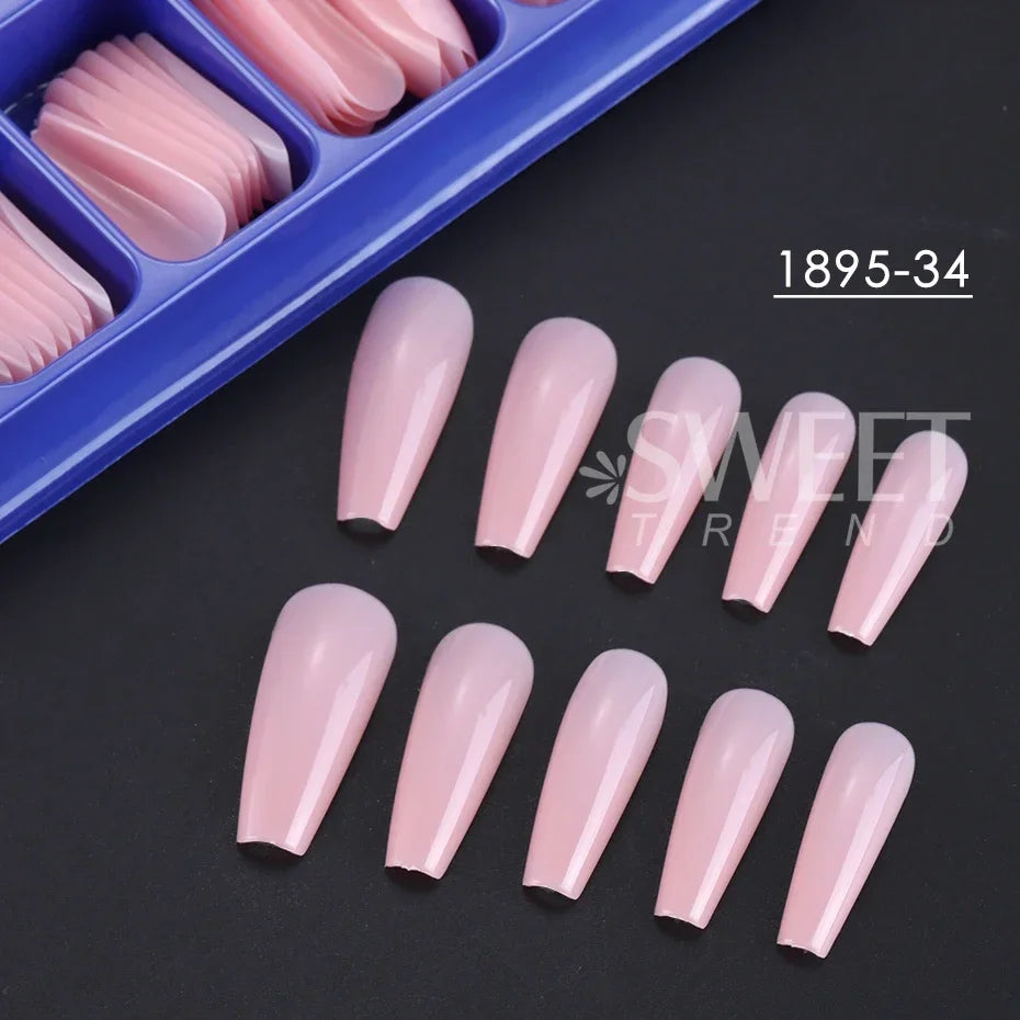 100pcs Nude Pink False Nail Press On Nails Acrylic Extension Coffin Forms Nail Tips Artificial Long Full Cover Fingernails Tools