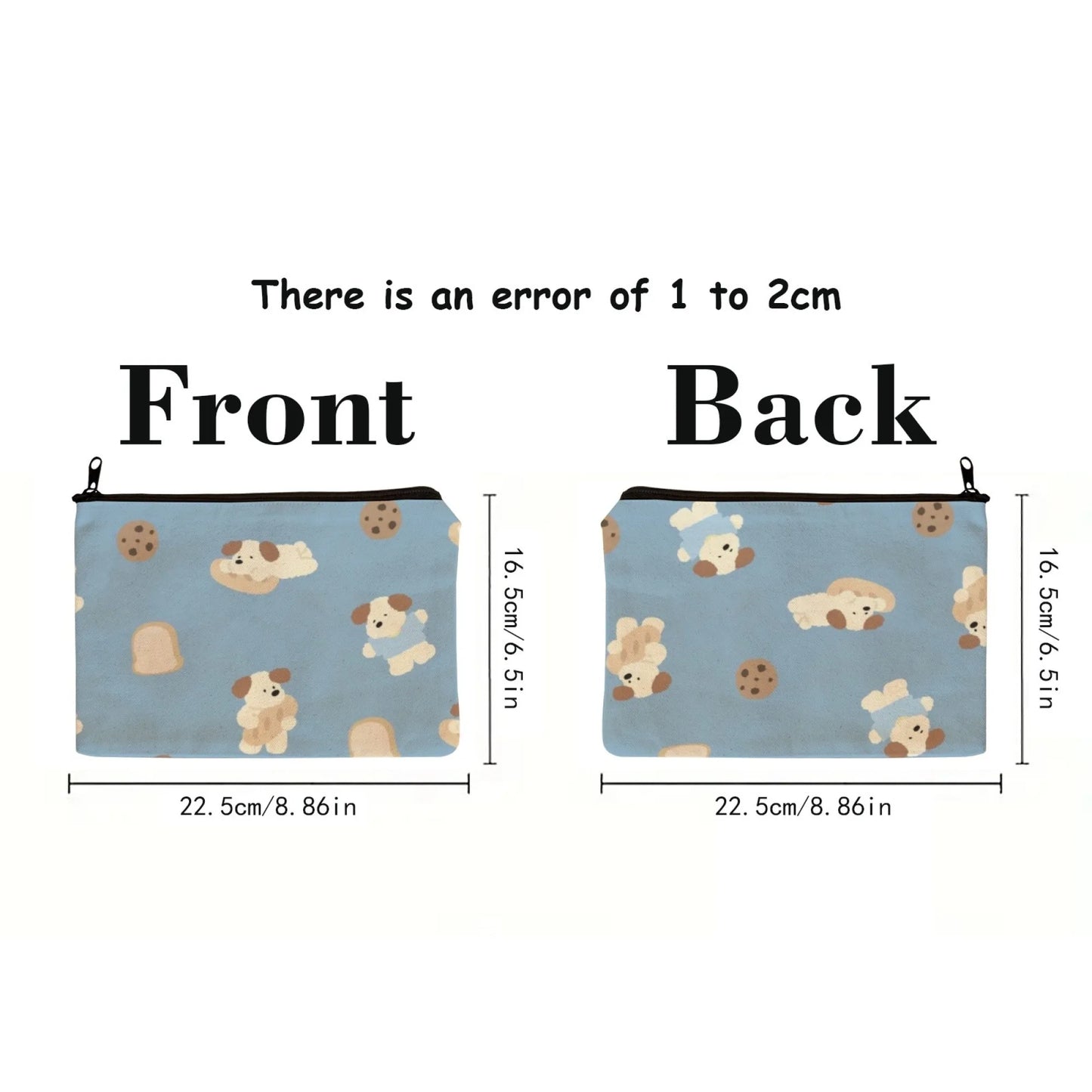 Girly Bear & Cherry Makeup Pouch with Blue Gingham Pattern Print  Cute Organizer for Lip Gloss & Small Beauty Items Ideal Gift