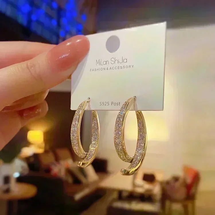 Geometric Rhombus Double Layer Combination Design Earrings For Women Simple Fashion Daily Accessory Party Jewelry Birthday Gifts