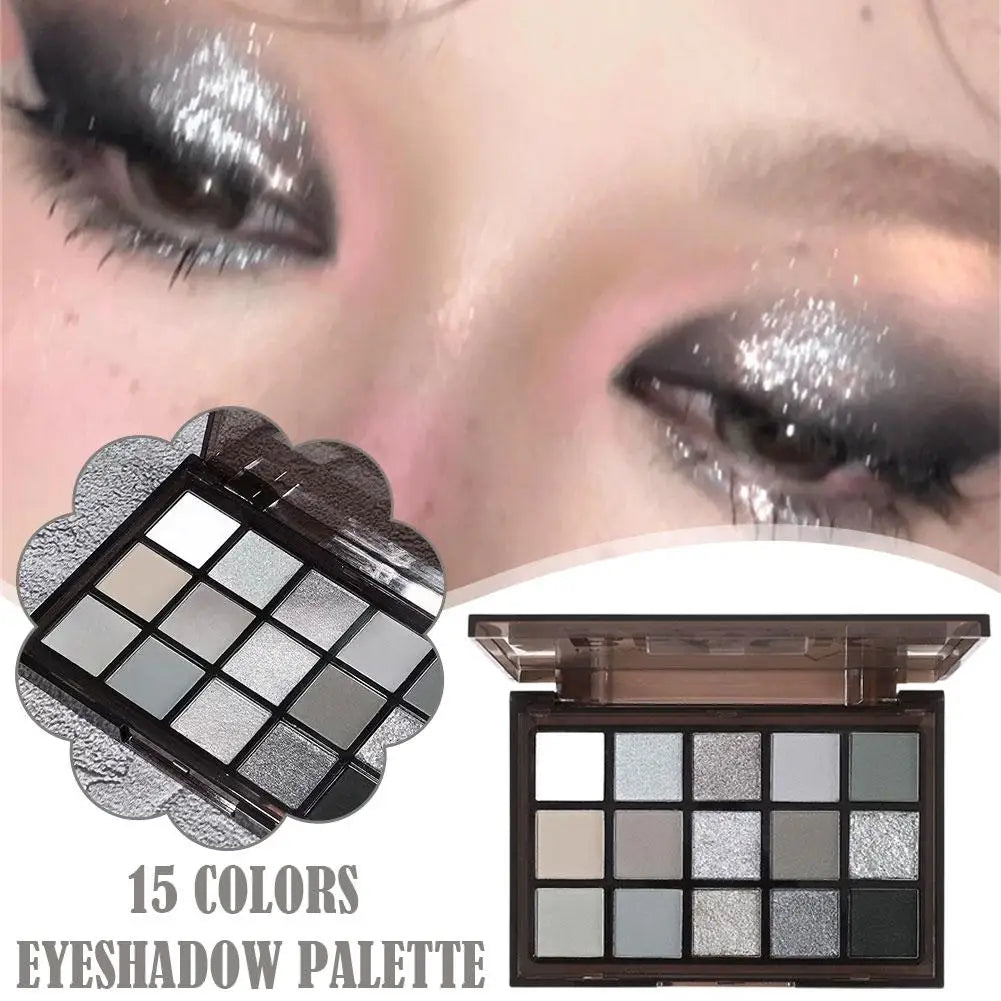 15 Colors Smokey Black Eyeshadow Palette Dark Grey Shimmer Matte Eye Shadow Pallet Smokey Eyeshadow for Eyes Makeup