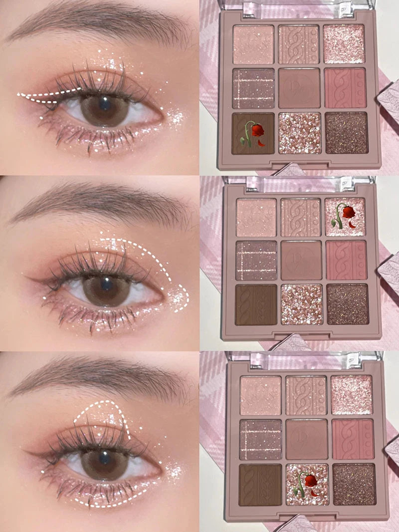9-Color Eye Shadow Palette Glitter Pearly Eyeshadow Palette Nude Long Lasting Korean Charming Eyes Make Up Palette Cosmetics