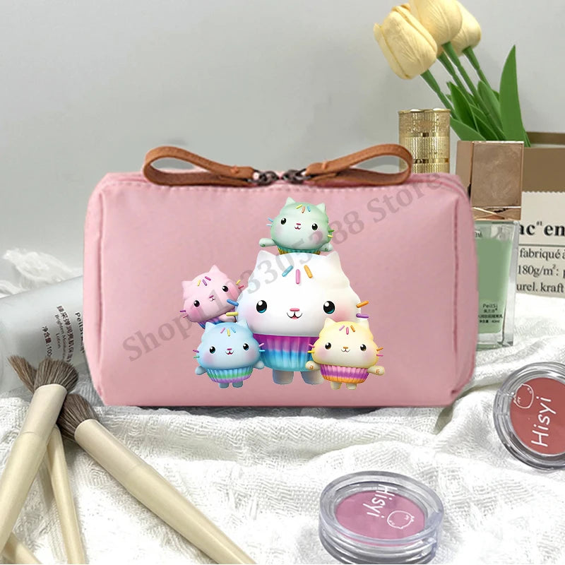Gabby Dollhouse Makeup Pouch for Women Anime Cartoon Pink Cosmetic Bag Girls Fashion Cosmetics Storage Bag Portable Handbags