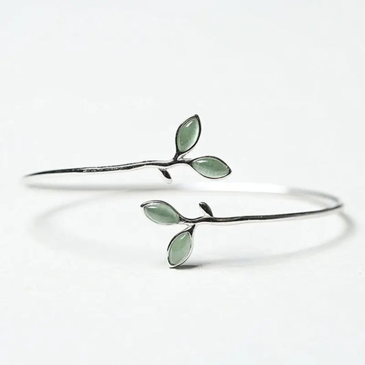 925 Sterling Silver Bracelet Bangle Simple Green Leaf Elegant Nature For Woman Girl Fashion Jewelry Gift Dropship Wholesale