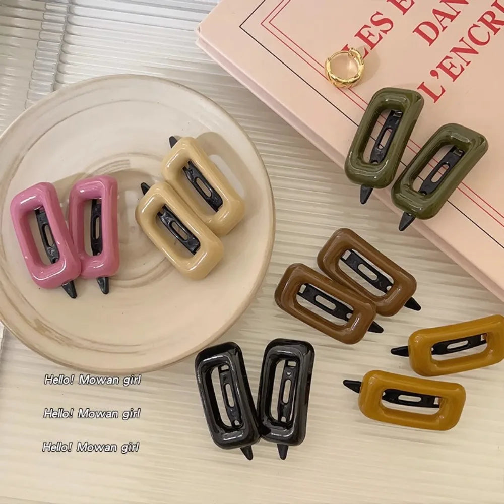 1Pair Korean Style Hair Clips Simple All Match Light Weight Hairgrips Morandi Color Square Hair Barrettes Hair Accessories
