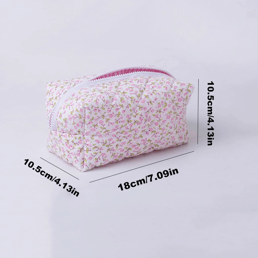 Storage Organizer Floral Puffy Quilted Makeup Bag Flower Printed Cosmetic Pouch Large Travel Cosmetic Bag Makeup Accessory